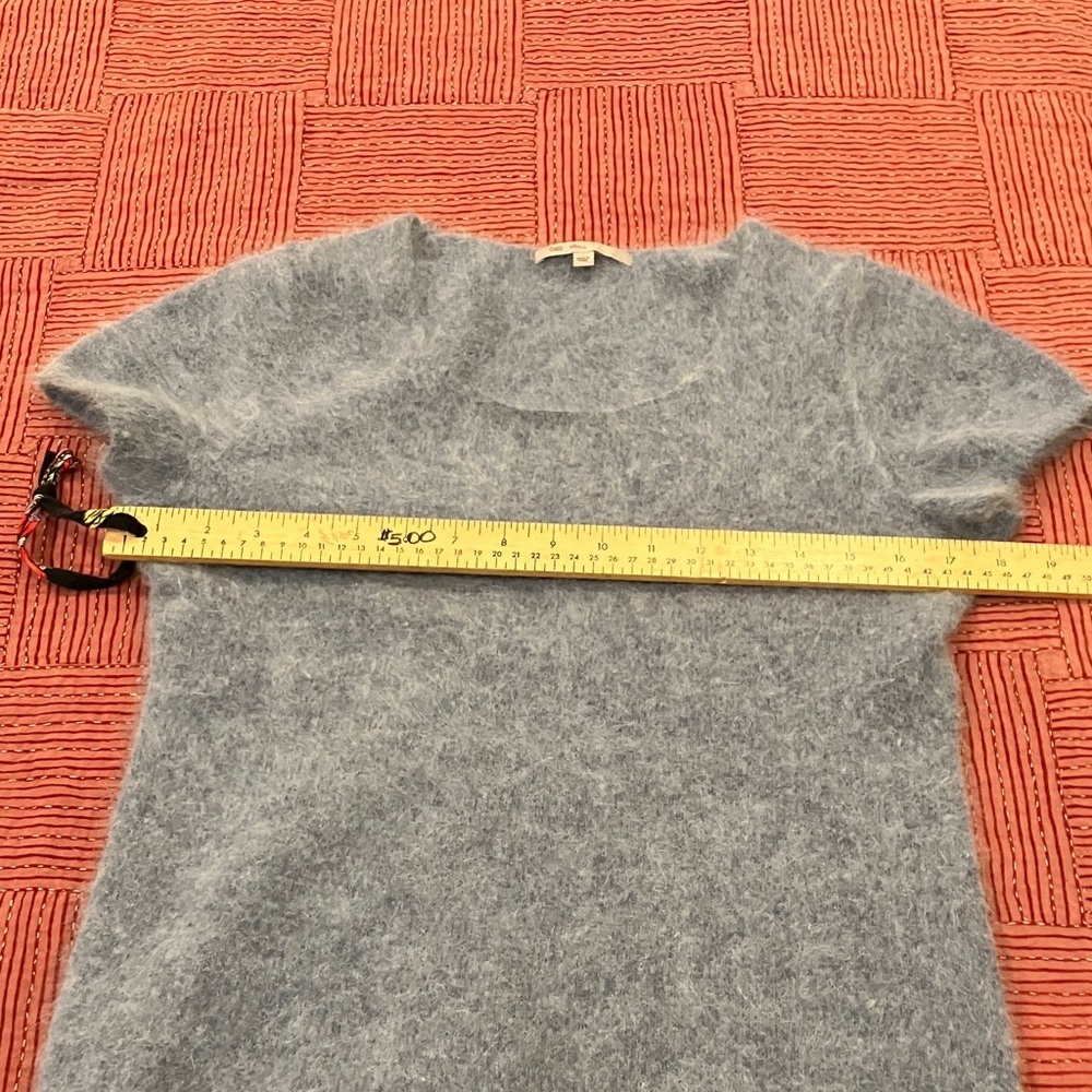 Angora small GAP Heather gray blue Fuzzy short sleeve Sweater - Picture 3 of 9